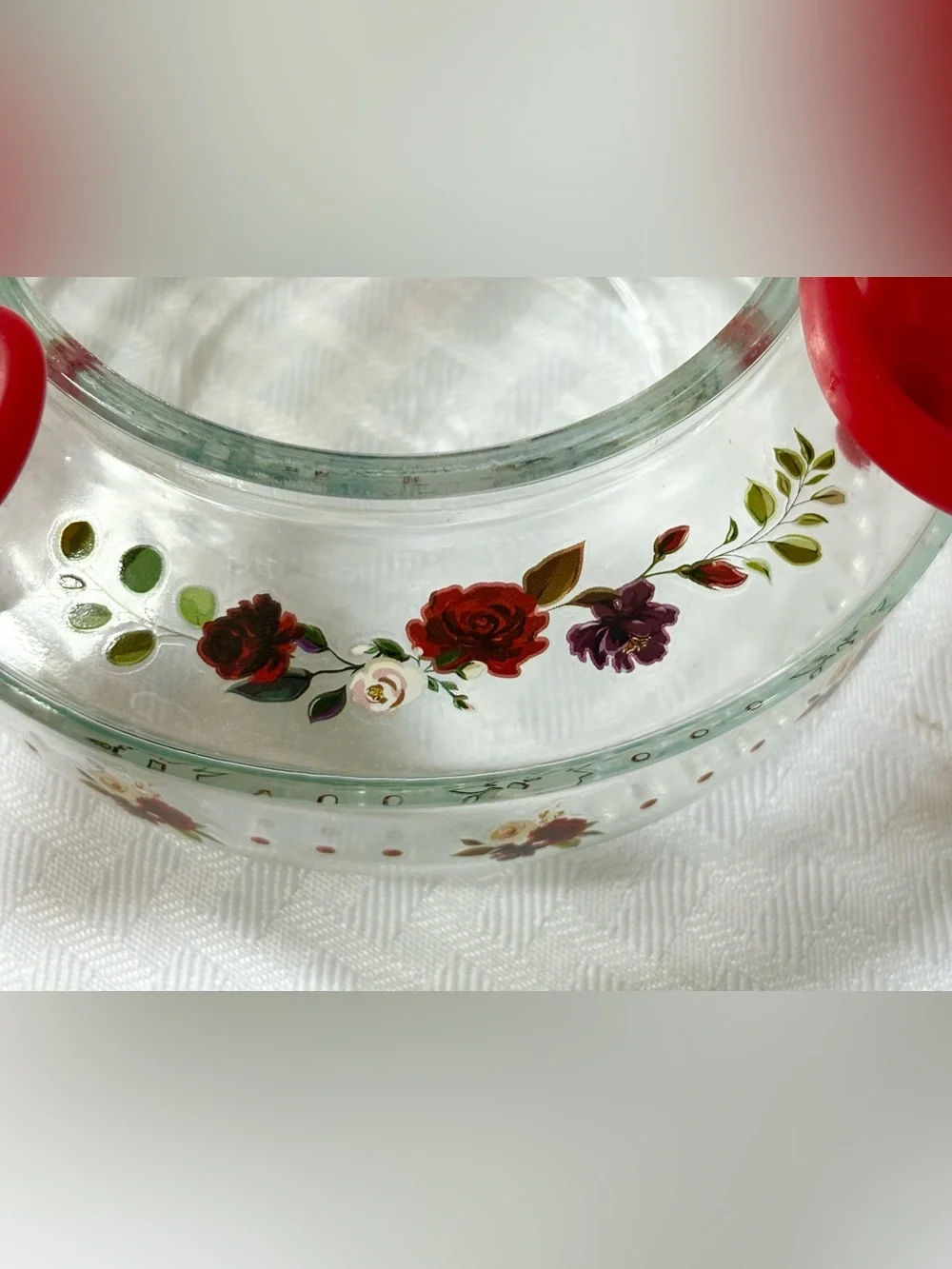Glass Hummingbird Feeder with Floral Design